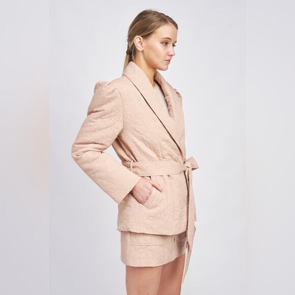 En Saison Peony Journee Jacket Pink Floral Embossed Jacket Coat Tie Waist Size S - Picture 4 of 9